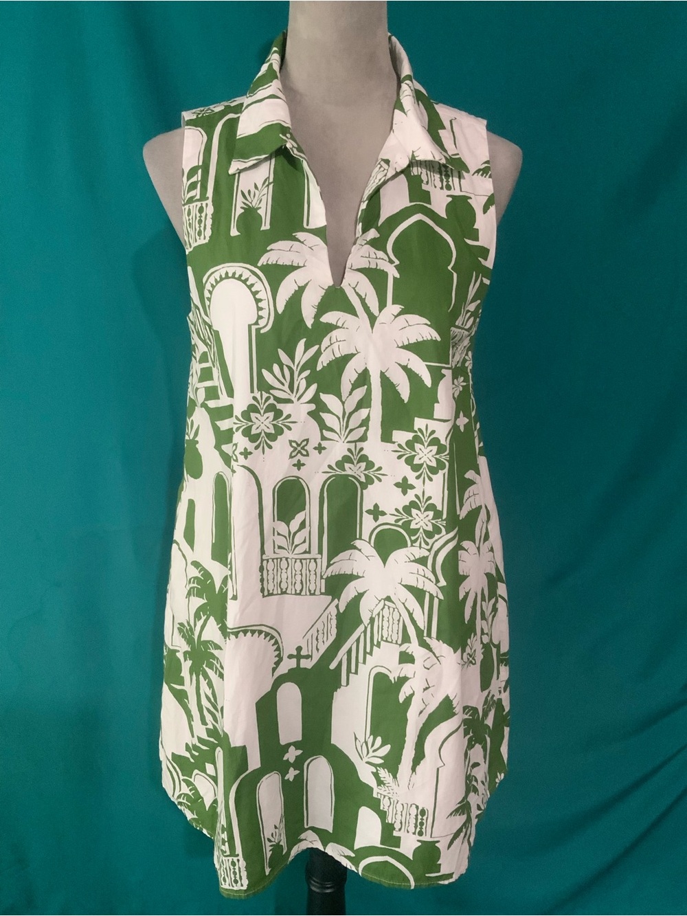Sugarlips 100% Cotton Sleeveless Collared Mediterranean Print Tank Dress